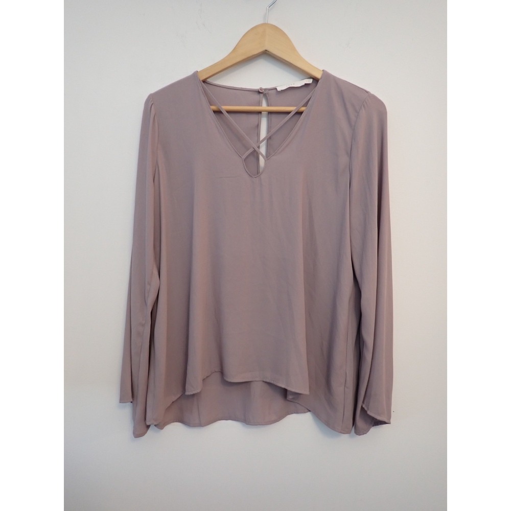Lush Mauve Crisscross Cage V-Neck Blouse Size M Long Sleeve Flowy Chiffon Top